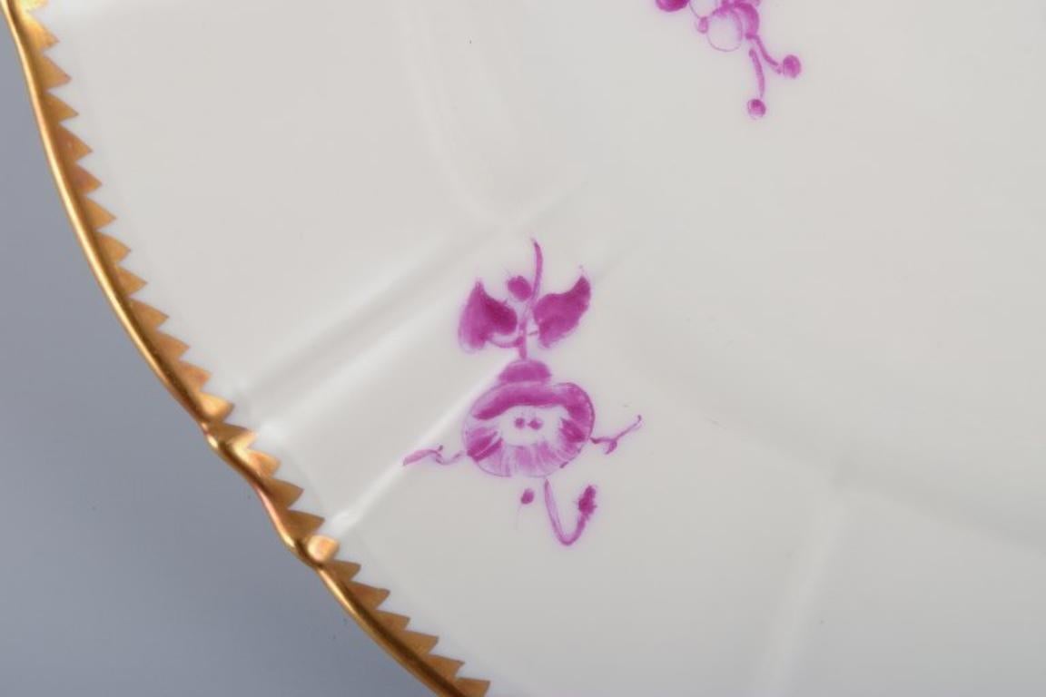 Hand-Painted Bing & Grøndahl, Denmark. Set of five luncheon plates with flower decorations  For Sale