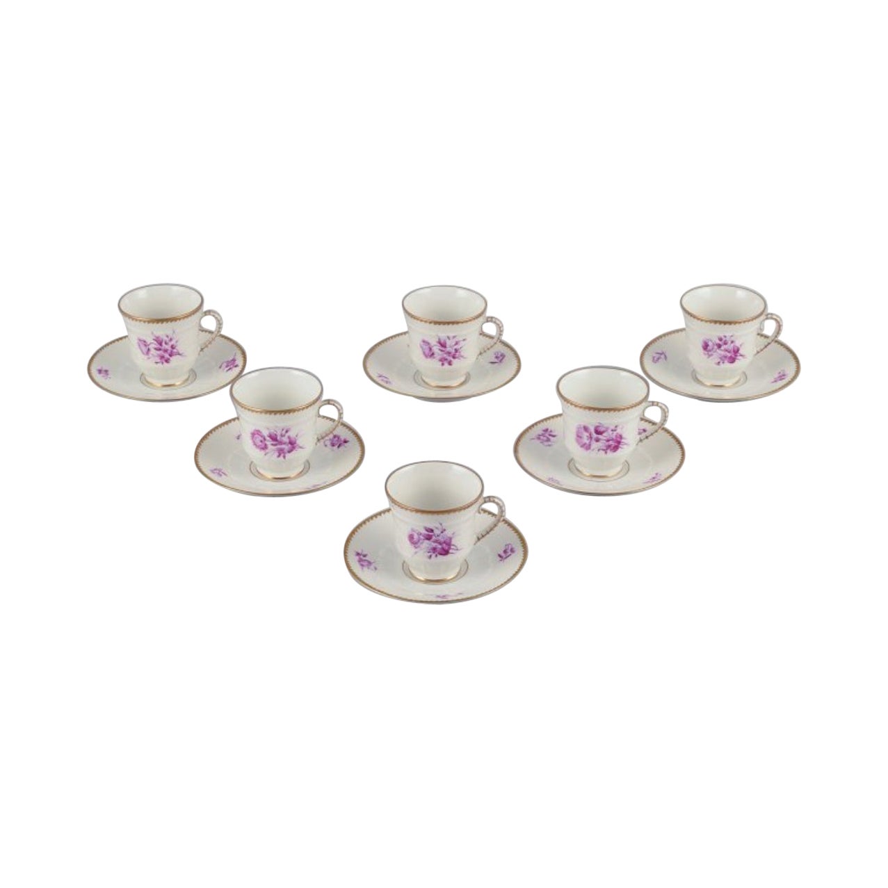 Bing & Grøndahl, Denmark. Set of six demitasse cups with saucers in porcelain.