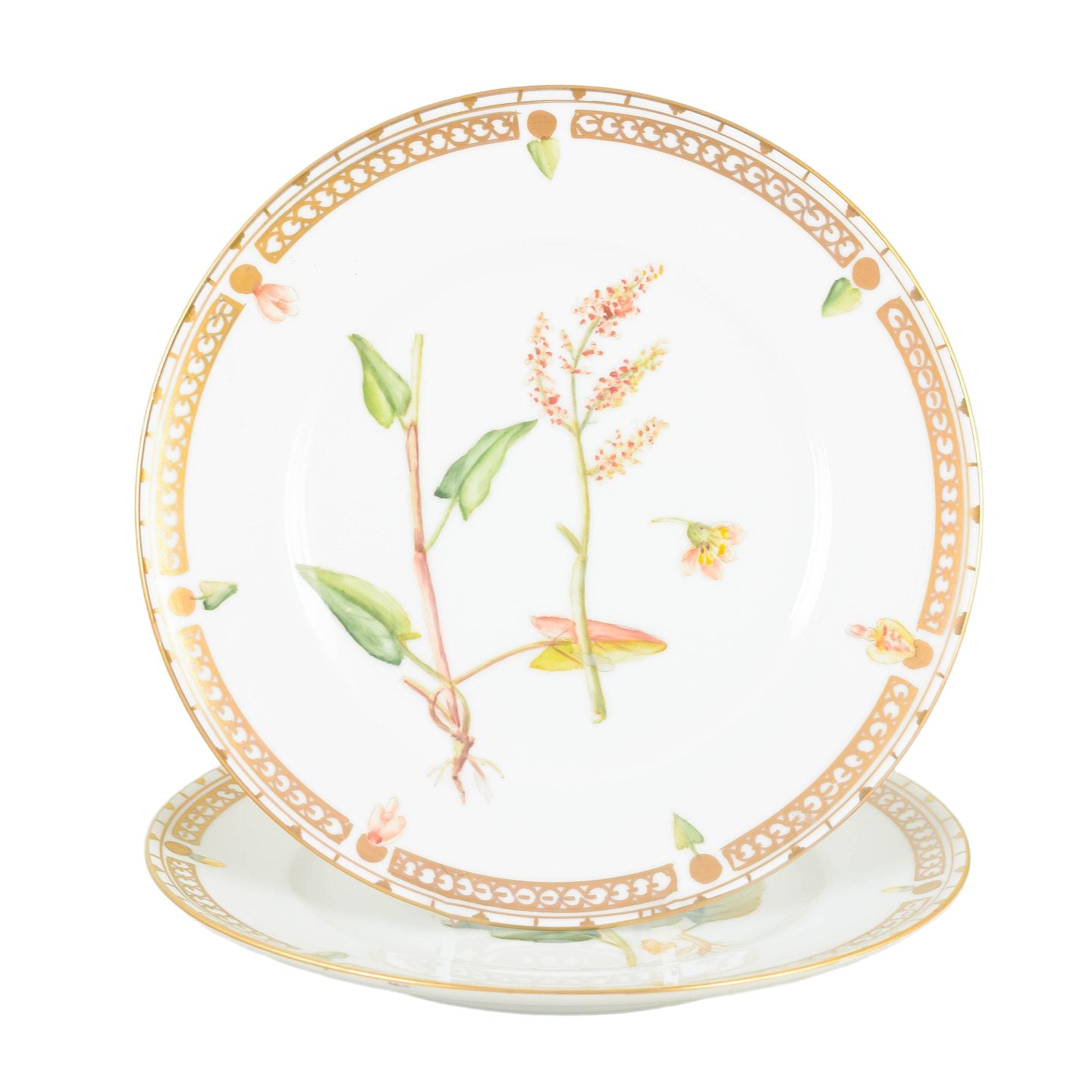 Bing & Grøndahl, Denmark. Two porcelain lunch plates in “Flora Danica” style.