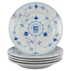 Bing & Grøndahl. Five Blue Fluted lunch plates. Hotel/restaurant porcelain.