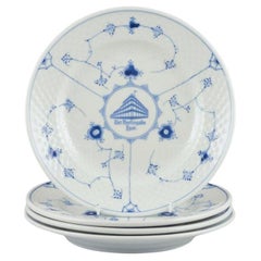 Bing & Grøndahl. Four Blue Fluted dinner plates. Hotel/restaurant porcelain.