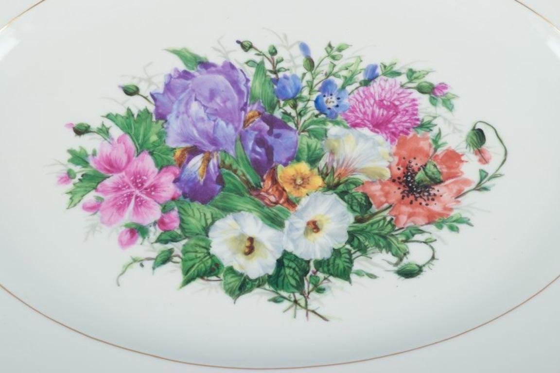 Danish Bing & Grøndahl, large oval serving platter hand-painted with flowers For Sale