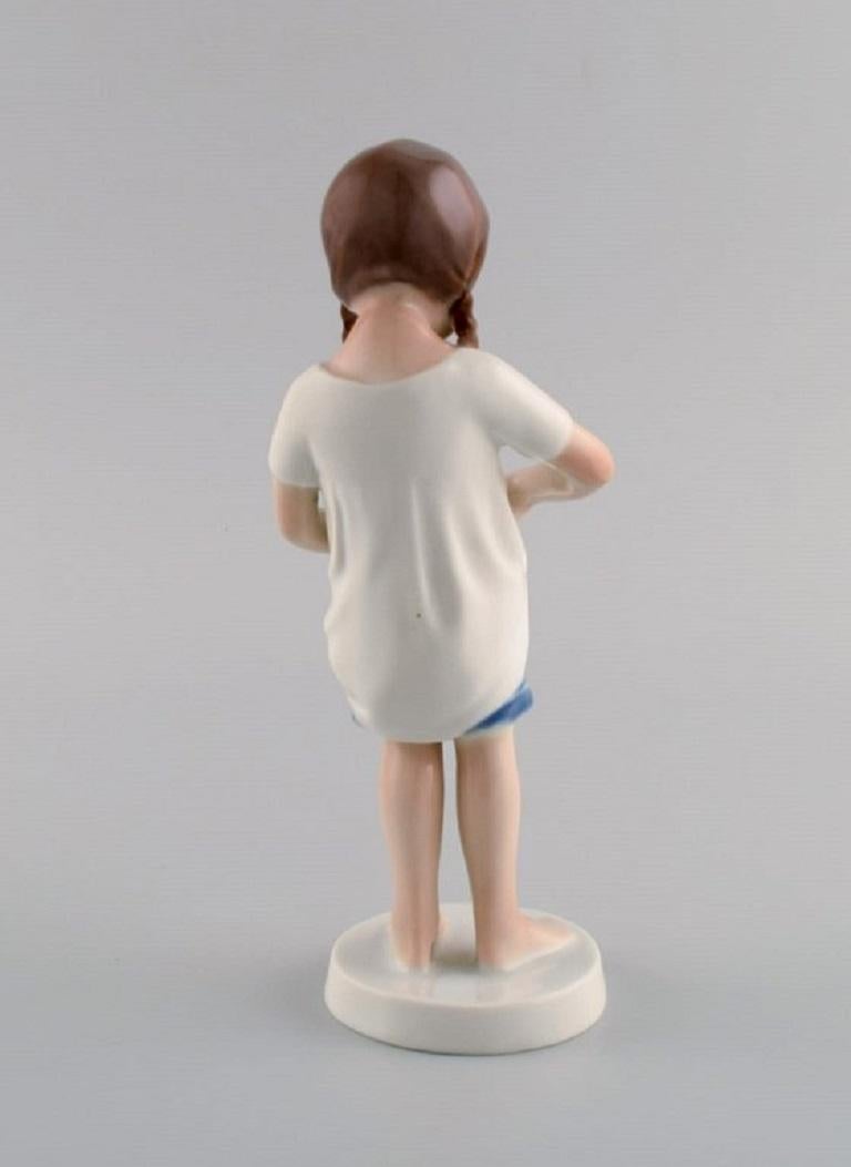 Late 20th Century Bing & Grøndahl Porcelain Figure, Girl with a Cat, 1970s For Sale
