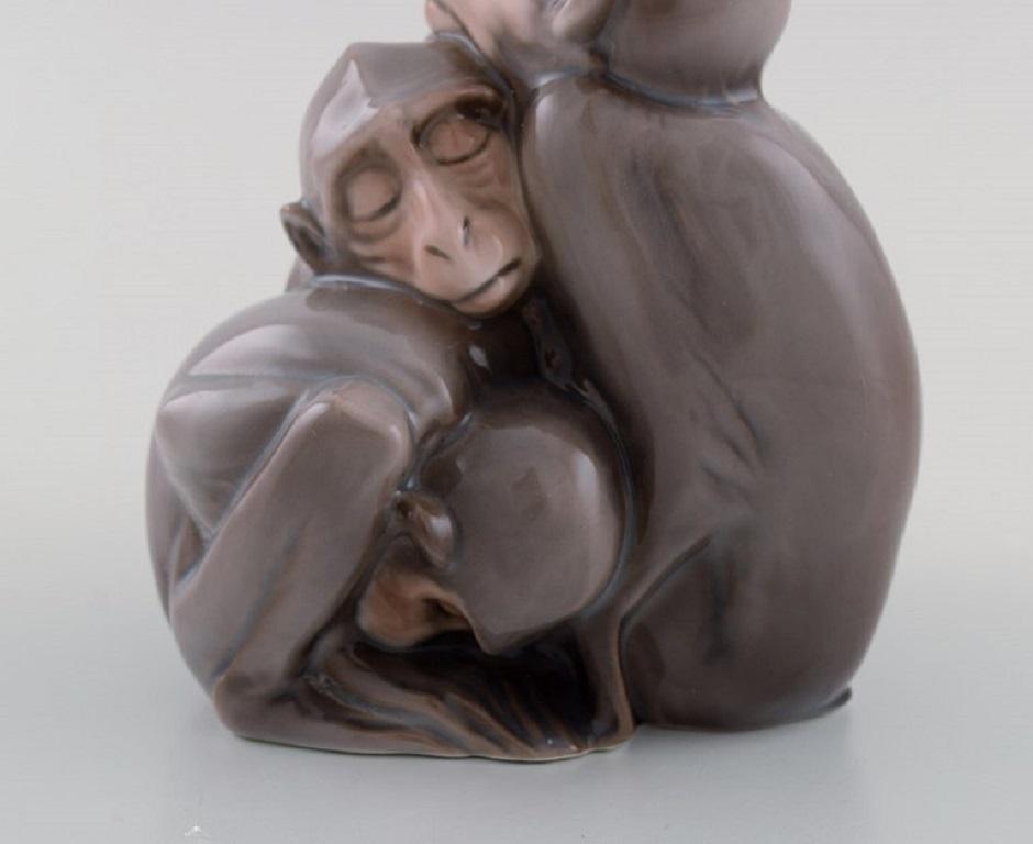 20th Century Bing & Grøndahl Porcelain Figure, Sleeping Monkeys, Model Number 1581