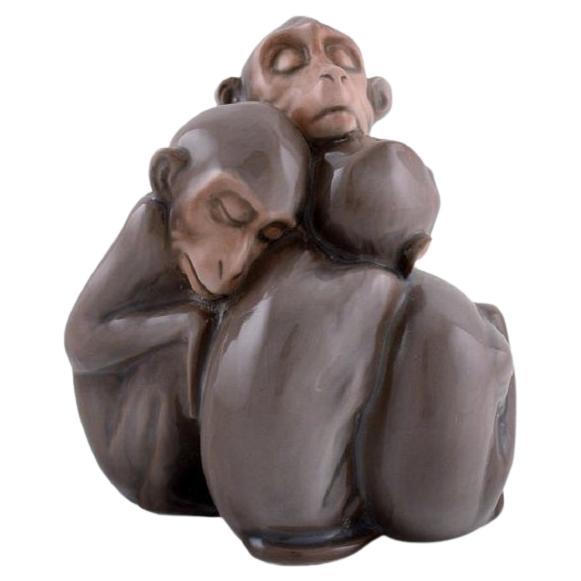 Bing & Grøndahl Porcelain Figure, Sleeping Monkeys, Model Number 1581