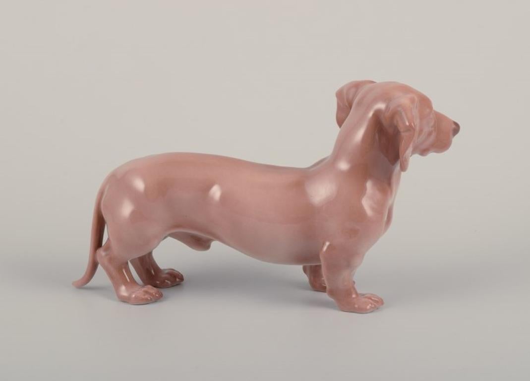 Glazed Bing & Grøndahl, rare porcelain figurine of a dachshund. 1930s