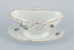 Bing & Grøndahl, Saxon Flower, hand-painted sauce boat with handles.