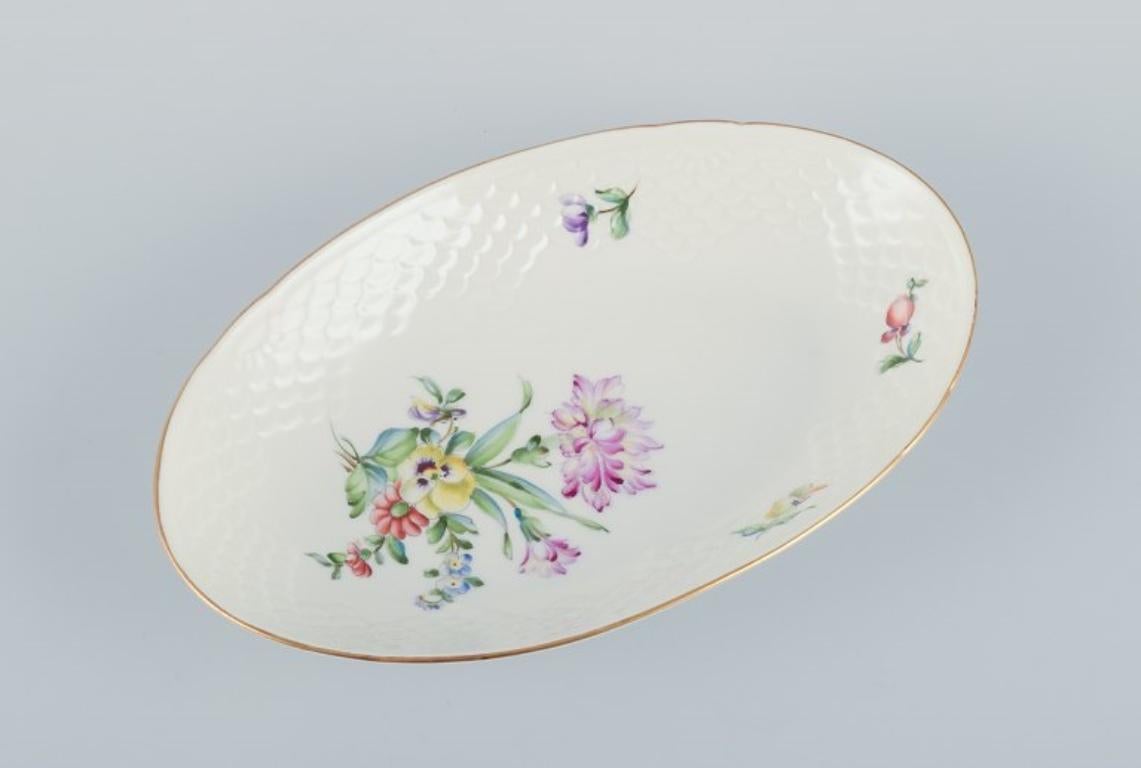 Hand-Painted Bing & Grøndahl, Saxon Flower, lunch plate, two bowls, and salt and pepper set For Sale