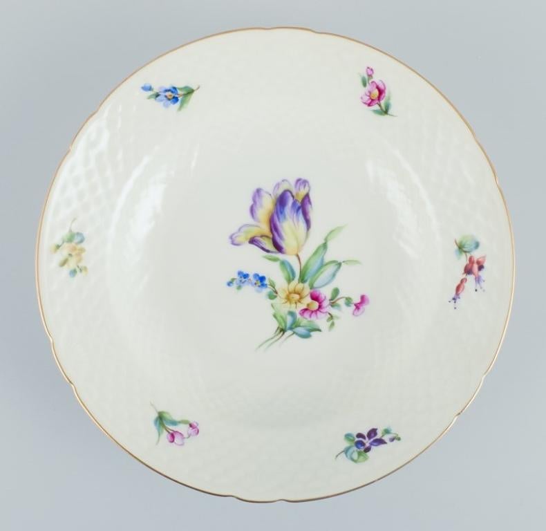 Danish Bing & Grøndahl, Saxon Flower, set of four deep plates in porcelain, ca 1930s For Sale