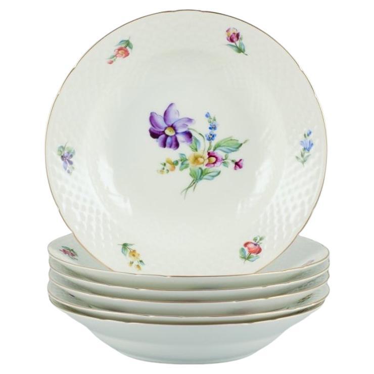 Bing & Grøndahl, Saxon Flower, set of six deep plates in porcelain For Sale