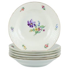 Vintage Bing & Grøndahl, Saxon Flower, set of six deep plates in porcelain