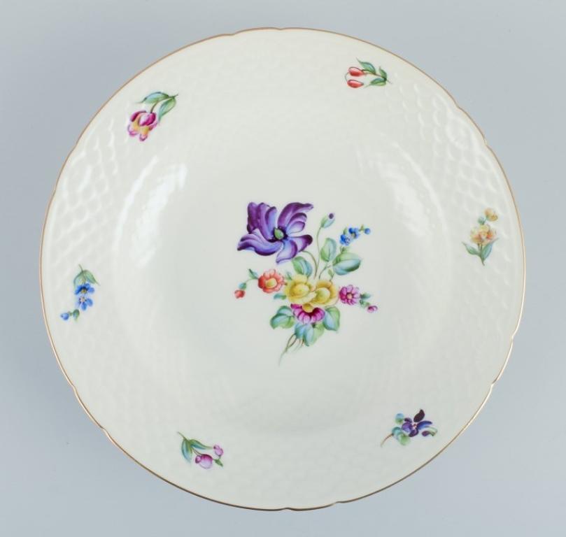 Hand-Painted Bing & Grøndahl, Saxon Flower, six deep plates in porcelain, ca 1930s For Sale