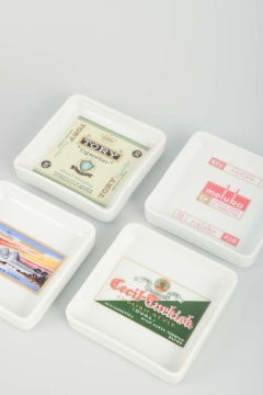 Bing & Grøndahl. Set of four square porcelain ashtrays. Denmark, 1980s