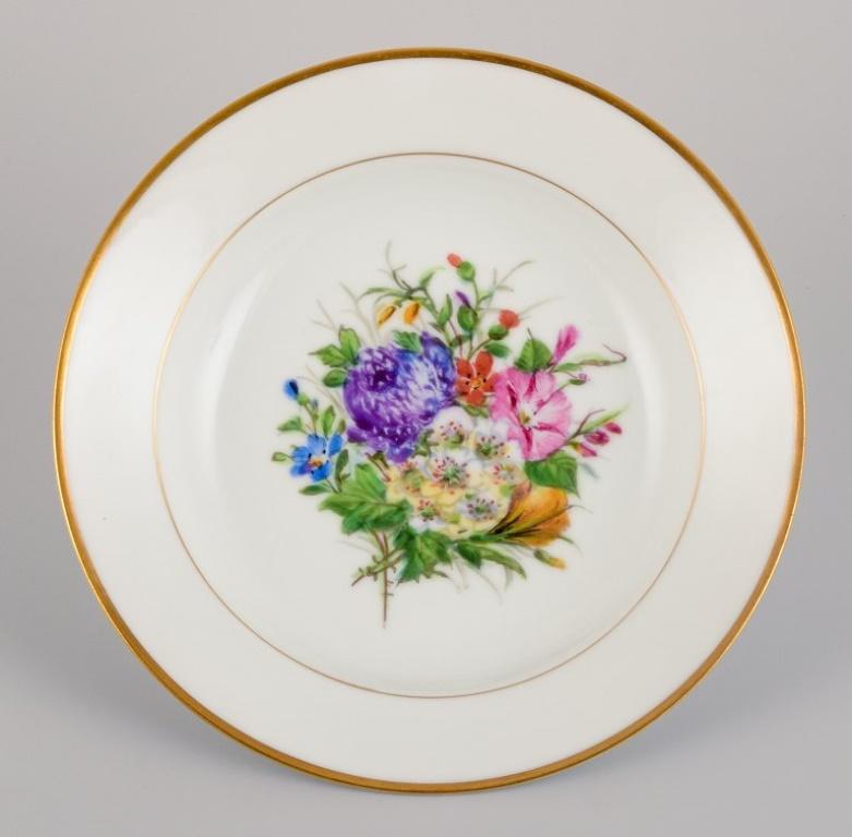 Hand-Painted Bing & Grøndahl, six deep plates in porcelain hand-painted with flowers For Sale