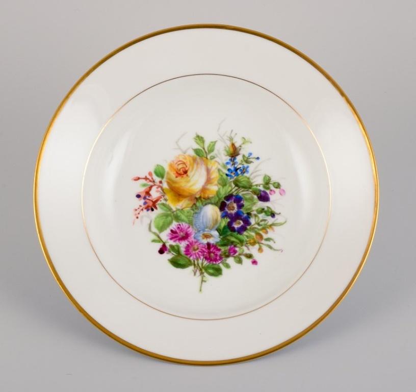Hand-Painted Bing & Grøndahl, six deep plates in porcelain hand-painted with flowers For Sale