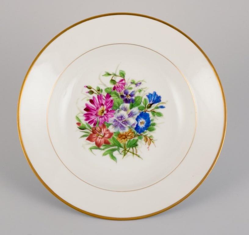 Early 20th Century Bing & Grøndahl, six deep plates in porcelain hand-painted with flowers For Sale
