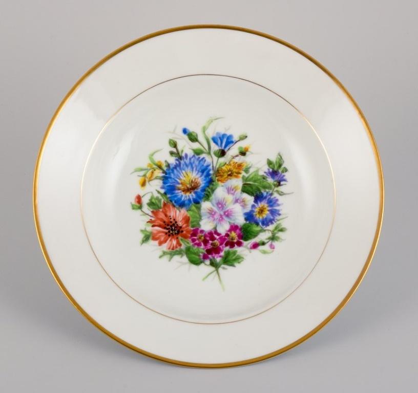 Porcelain Bing & Grøndahl, six deep plates in porcelain hand-painted with flowers For Sale