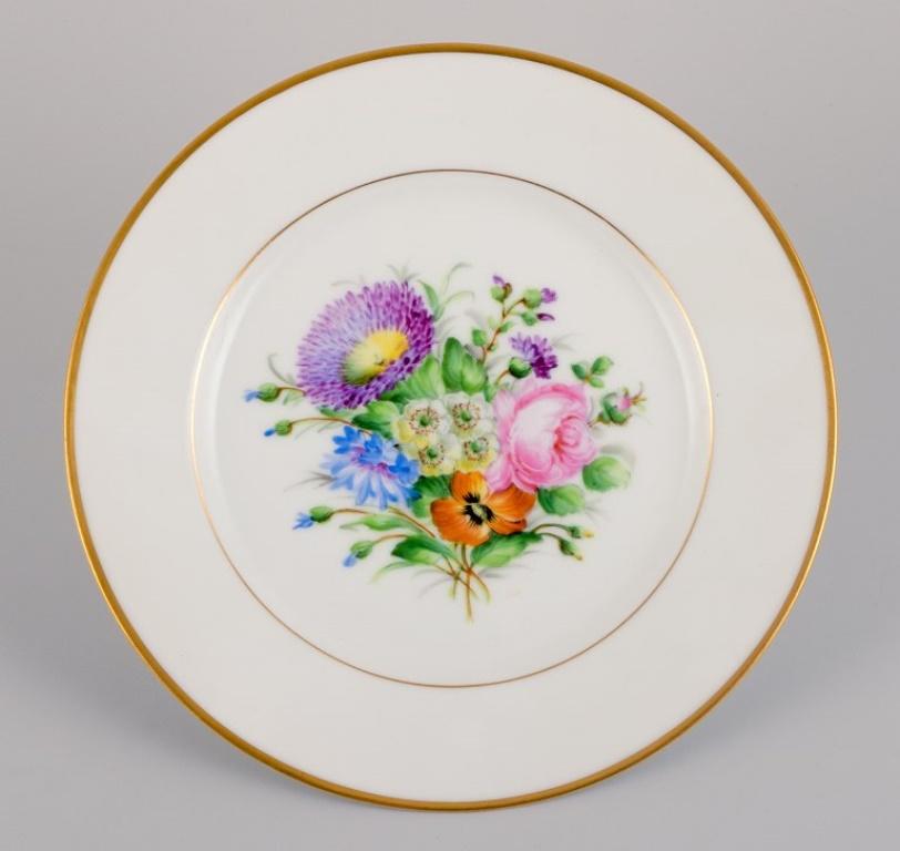 Danish Bing & Grøndahl, six porcelain lunch plates hand-painted with flowers For Sale