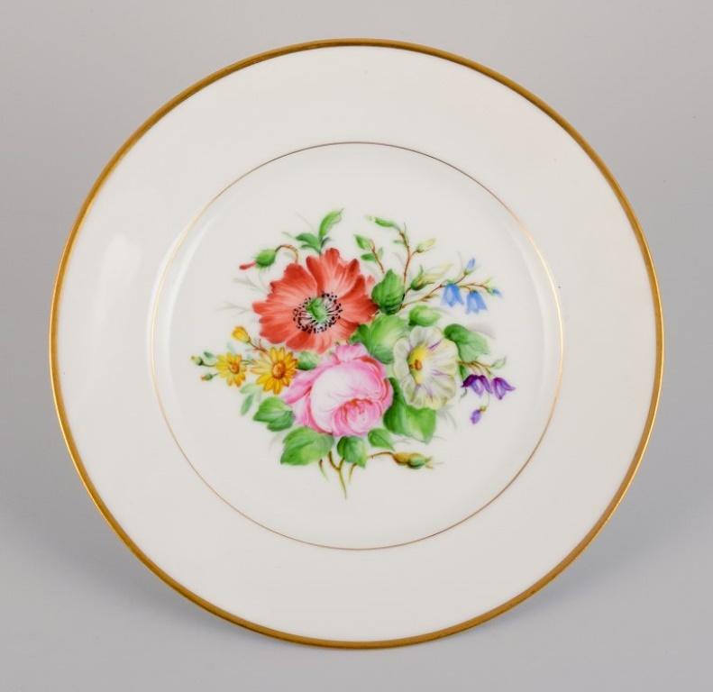 Hand-Painted Bing & Grøndahl, six porcelain lunch plates hand-painted with flowers For Sale
