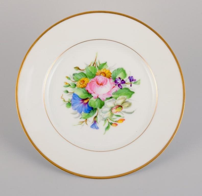 Early 20th Century Bing & Grøndahl, six porcelain lunch plates hand-painted with flowers For Sale