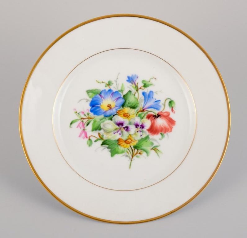 Porcelain Bing & Grøndahl, six porcelain lunch plates hand-painted with flowers For Sale