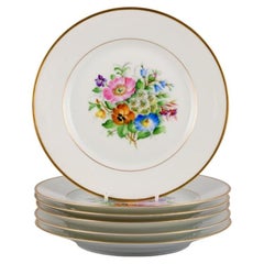 Antique Bing & Grøndahl, six porcelain lunch plates hand-painted with flowers