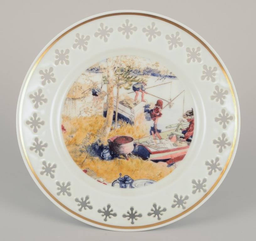 Hand-Painted Bing & Grøndahl. Six porcelain plates with motifs from Carl Larssons paintings. For Sale