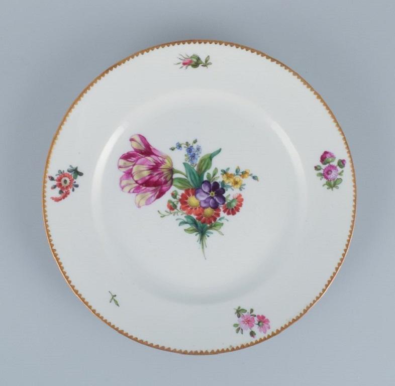 Danish Bing & Grøndahl, Six Saxon Flower Dinner Plates in Porcelain