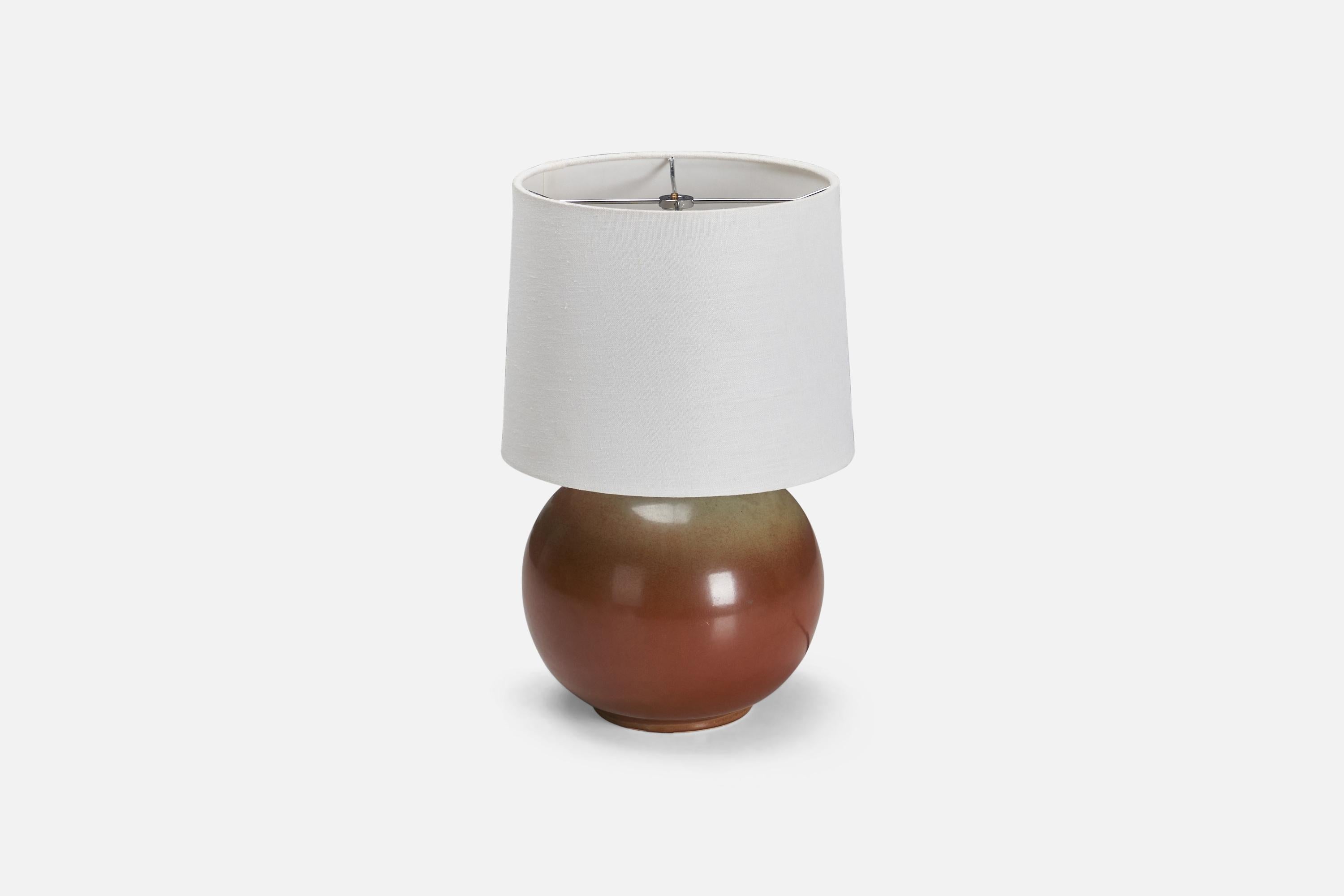 Scandinavian Modern Bing & Grøndahl, Sizable Table Lamp, Glazed Stoneware, Fabric, Denmark, 1940s For Sale