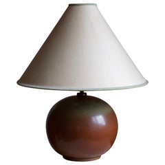 Bing & Grøndahl, Sizable Table Lamp, Glazed Stoneware, Fabric, Denmark, 1940s