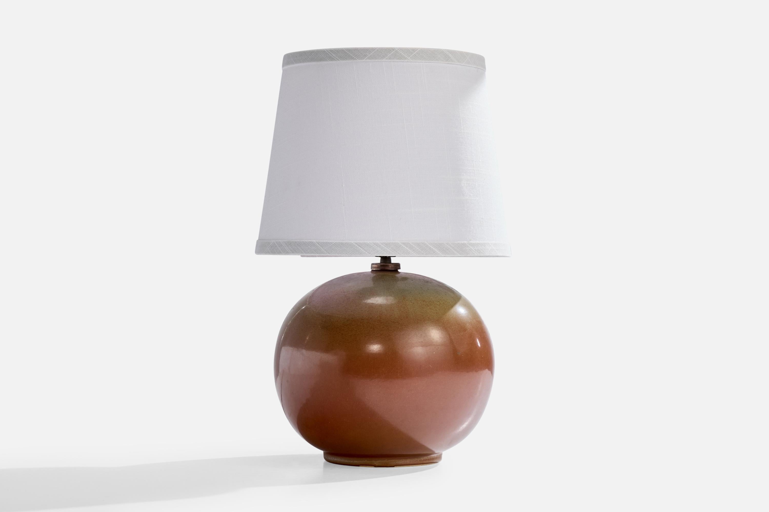 A green and red-glazed ceramic table lamp, model 