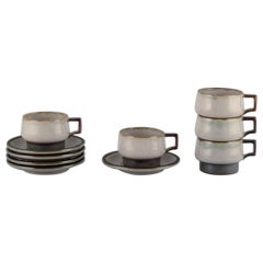 Bing & Grøndahl, "Tema". Five sets of tea cups in stoneware. 1970s