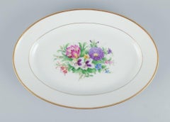 Bing & Grøndahl, two large oval platters hand-painted with flowers