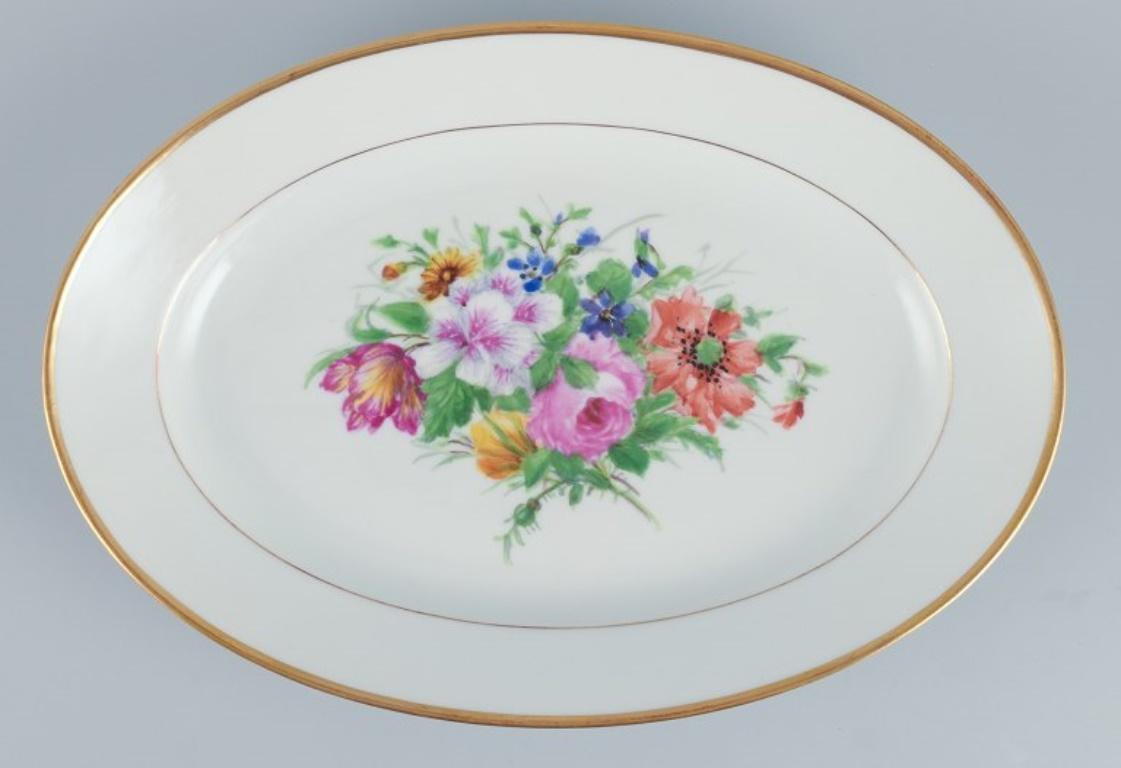 Danish Bing & Grøndahl, two large oval platters hand-painted with flowers For Sale