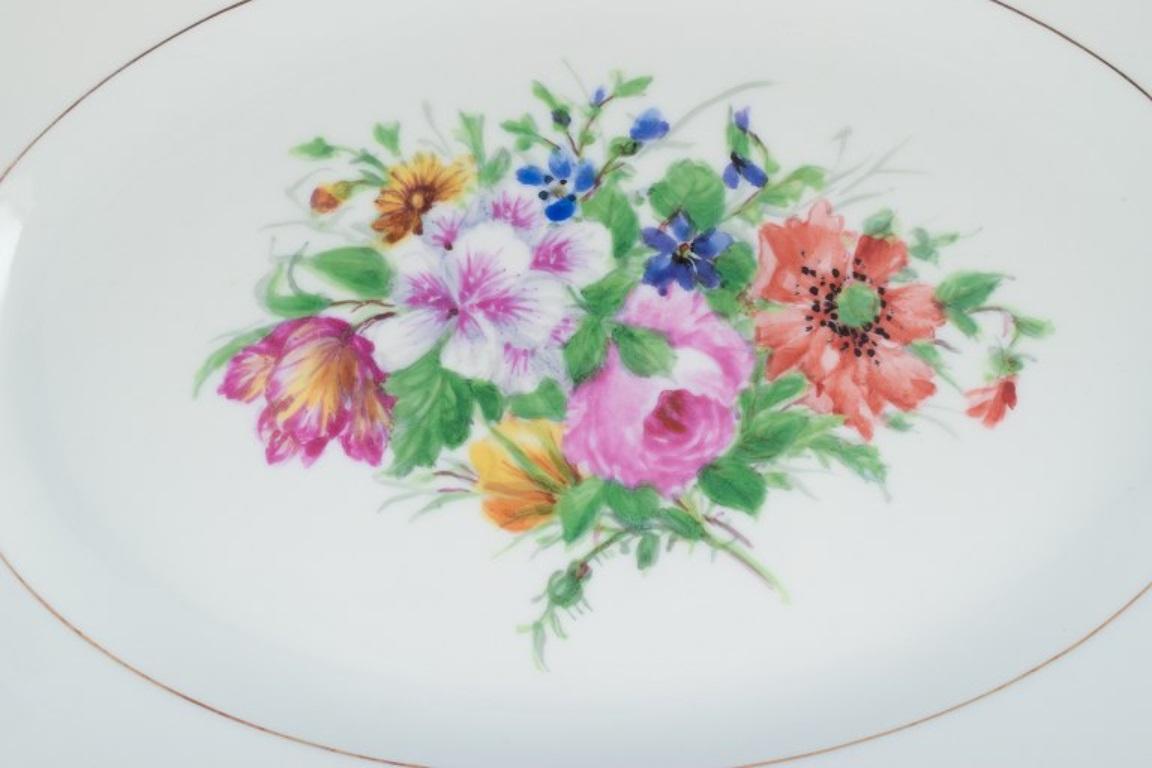 Hand-Painted Bing & Grøndahl, two large oval platters hand-painted with flowers For Sale