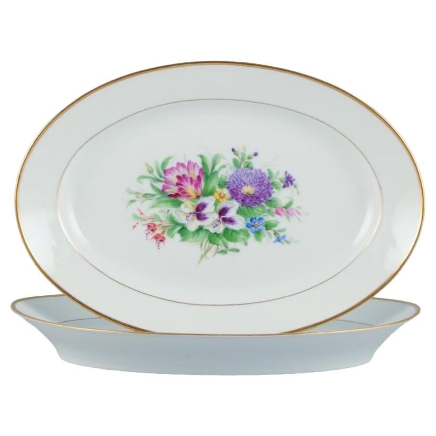 Bing & Grøndahl, two large oval platters hand-painted with flowers For Sale
