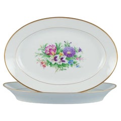 Bing & Grøndahl, two large oval platters hand-painted with flowers