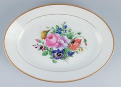 Bing & Grøndahl, two oval platters hand-painted with polychrome flower motifs