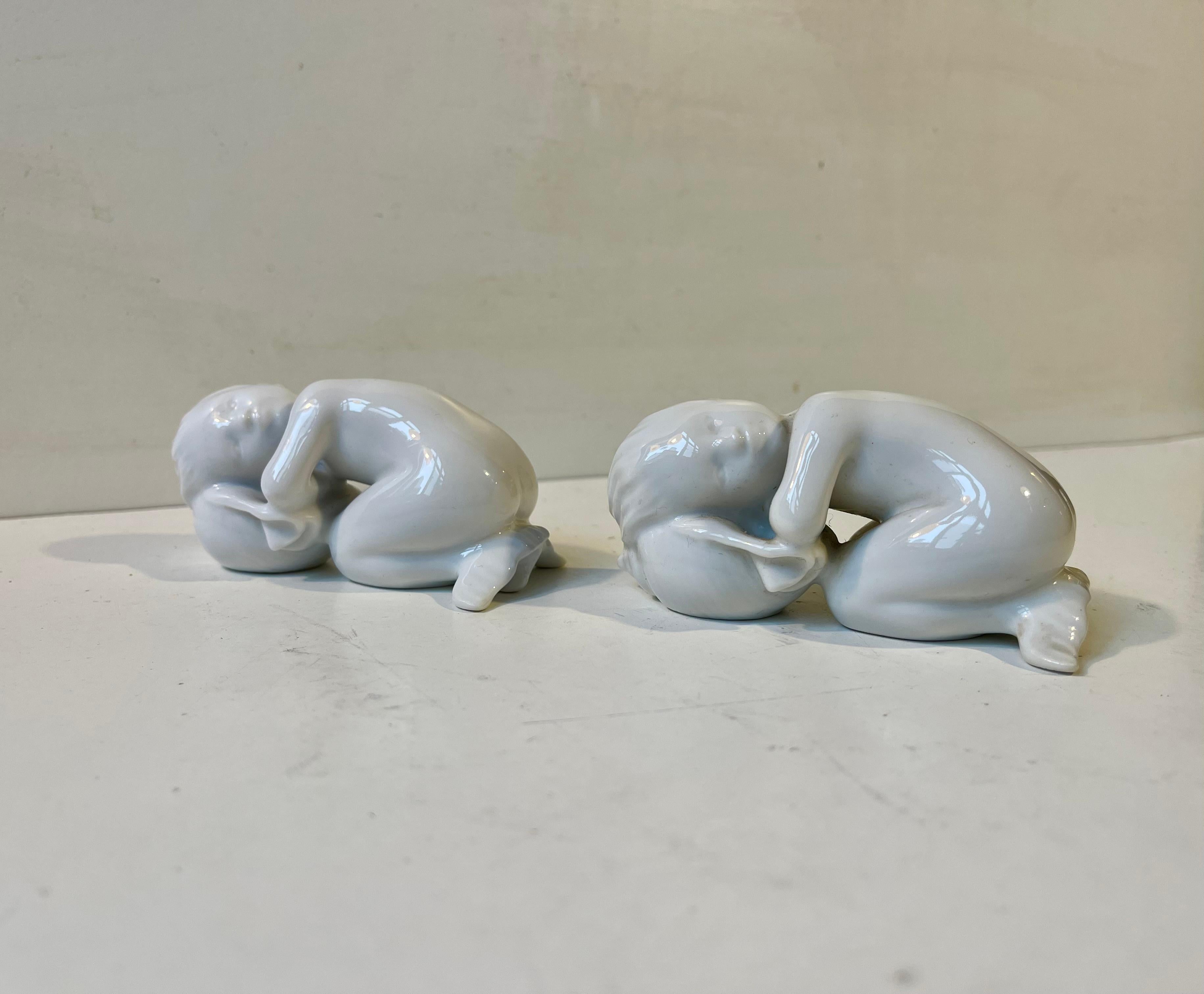 Danish Bing & Grøndahl White Porcelain Figurines - Mermaid Kids, Set of 2 For Sale