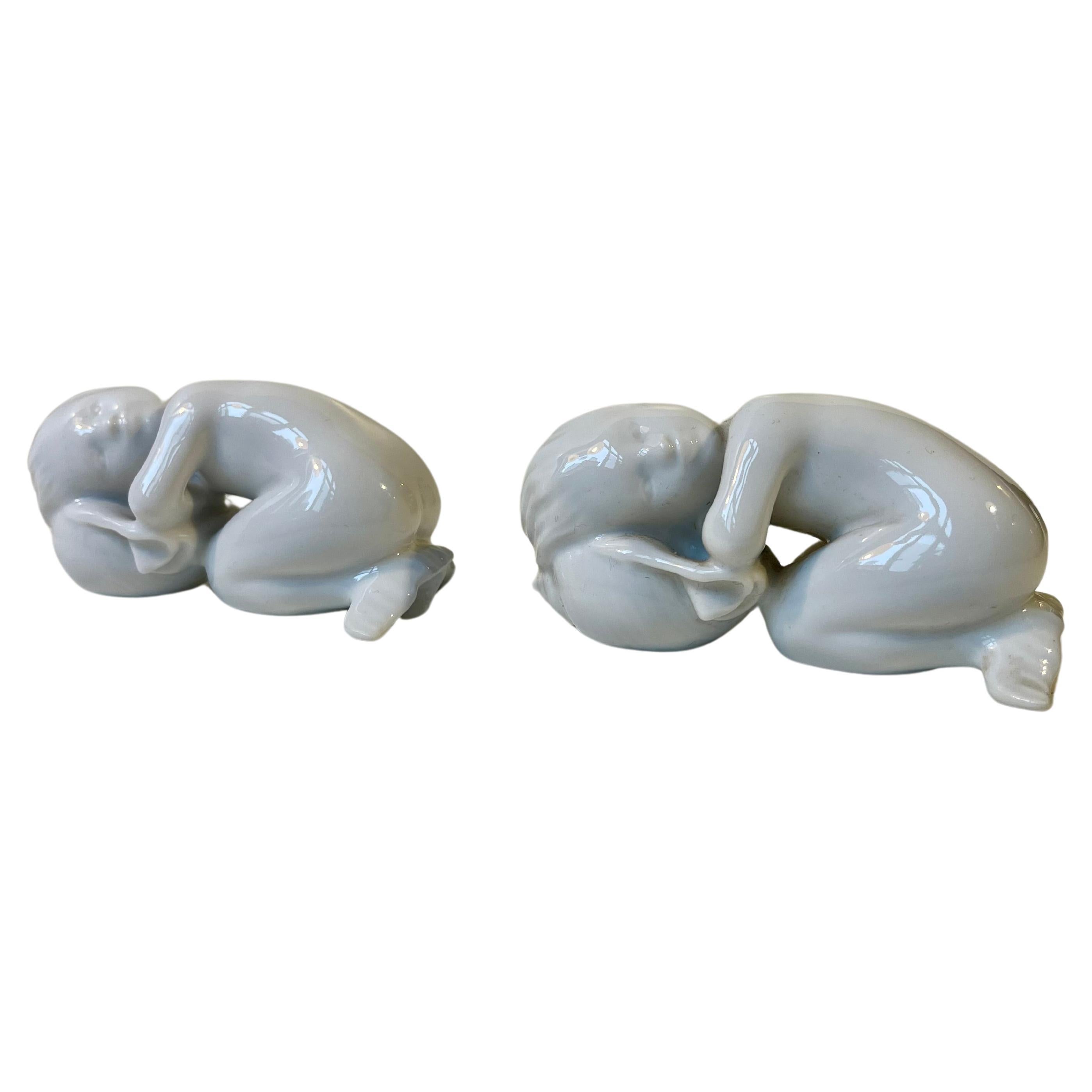 Bing & Grøndahl White Porcelain Figurines - Mermaid Kids, Set of 2 For Sale