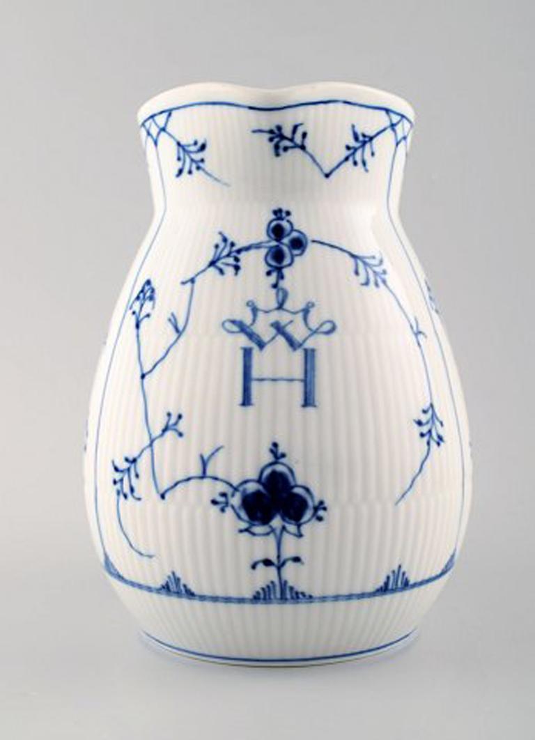 Neoclassical Bing & Grondahl, B&G blue fluted pitcher, Hotel/Restaurant Porcelain