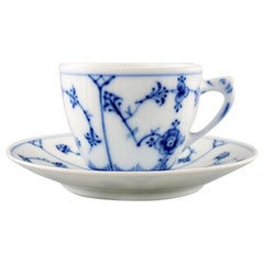 Bing & Grondahl / B&G, Blue Fluted, Set of 4 Mocha/Mocca Cups with Saucers