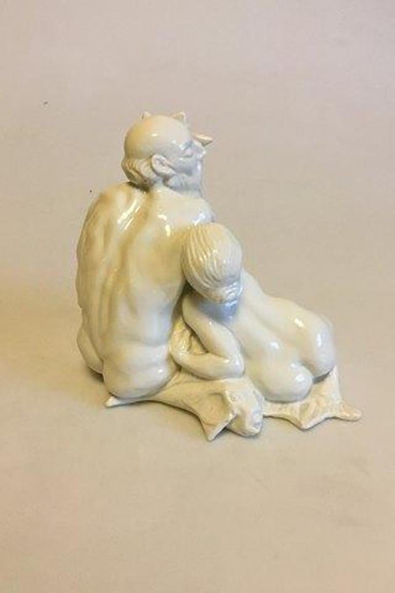 Bing & Grondahl Blanc de Chine Figurine of Neptune and Woman on Fish No 4030 In Good Condition For Sale In Copenhagen, DK