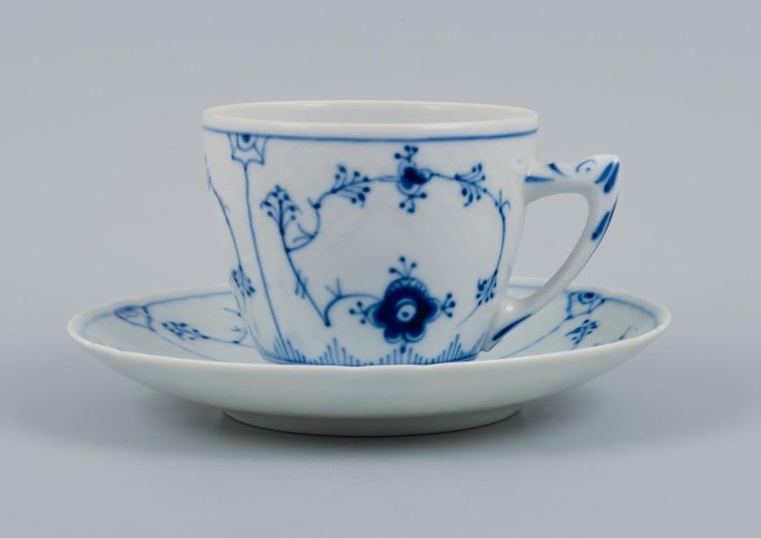 Danish Bing & Grondahl, Denmark, Blue Fluted Plain, Four Coffee Cups with Saucers For Sale