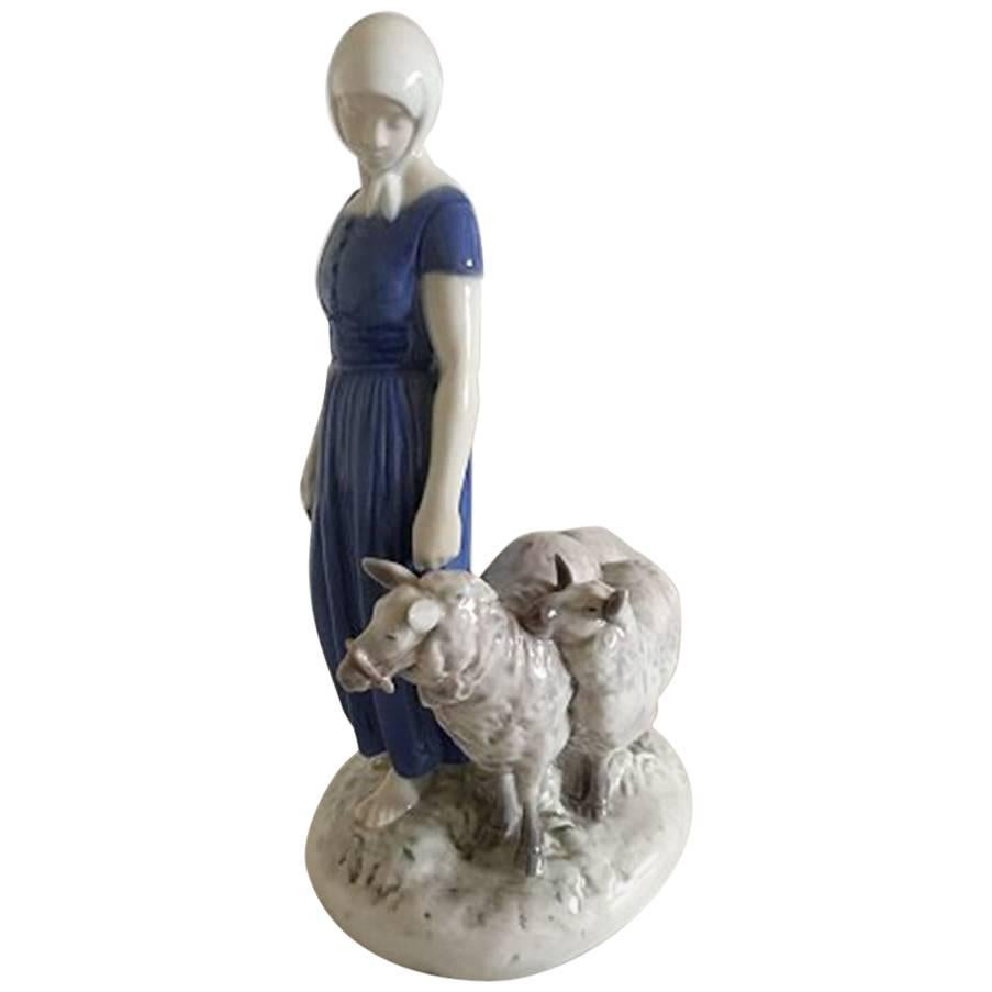 Bing 
Grondahl Figurine Girl with Sheep #2010