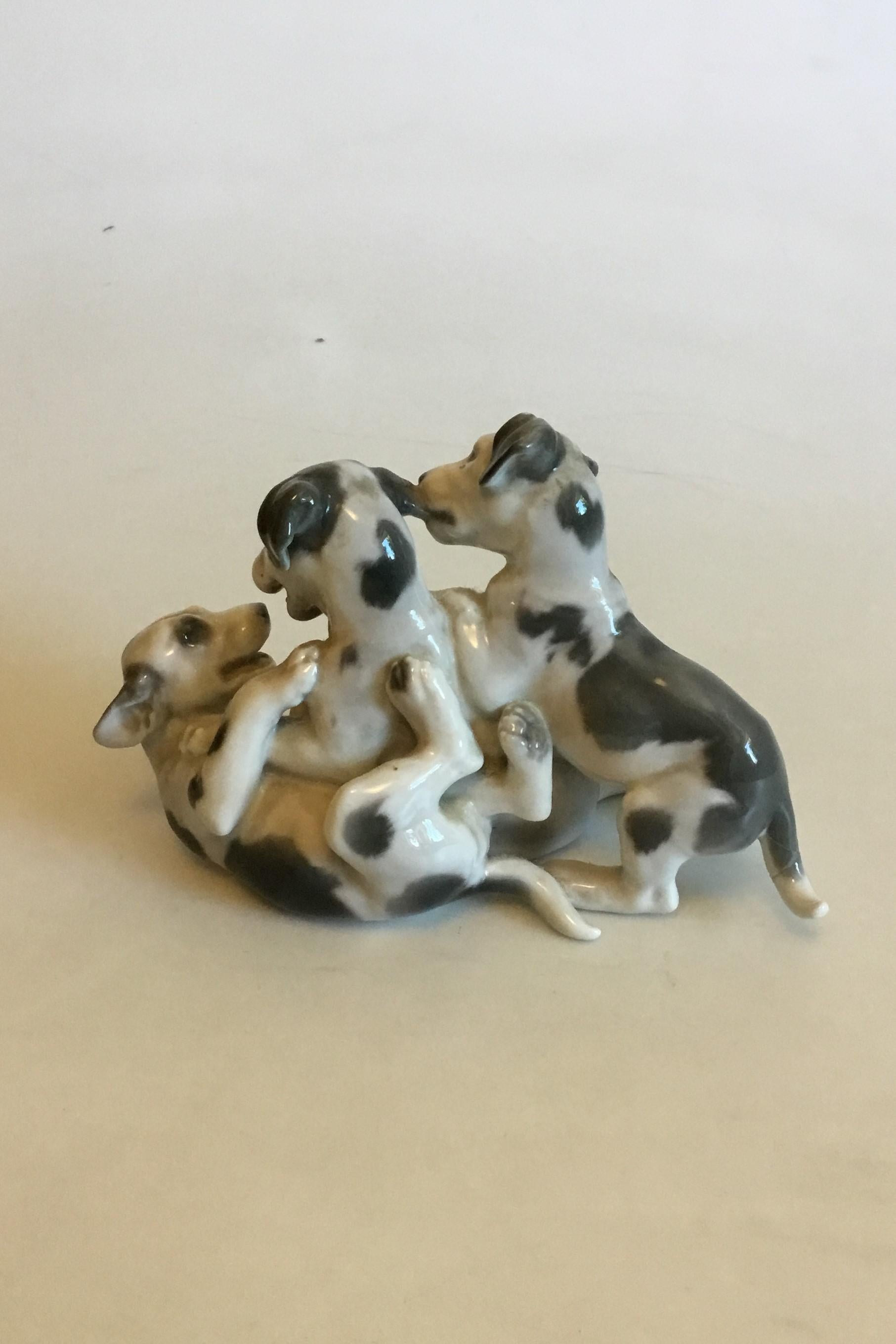 Art Nouveau Bing & Grondahl Figurine of Three Pointer Puppies Playing No 1815, Signed L.J.