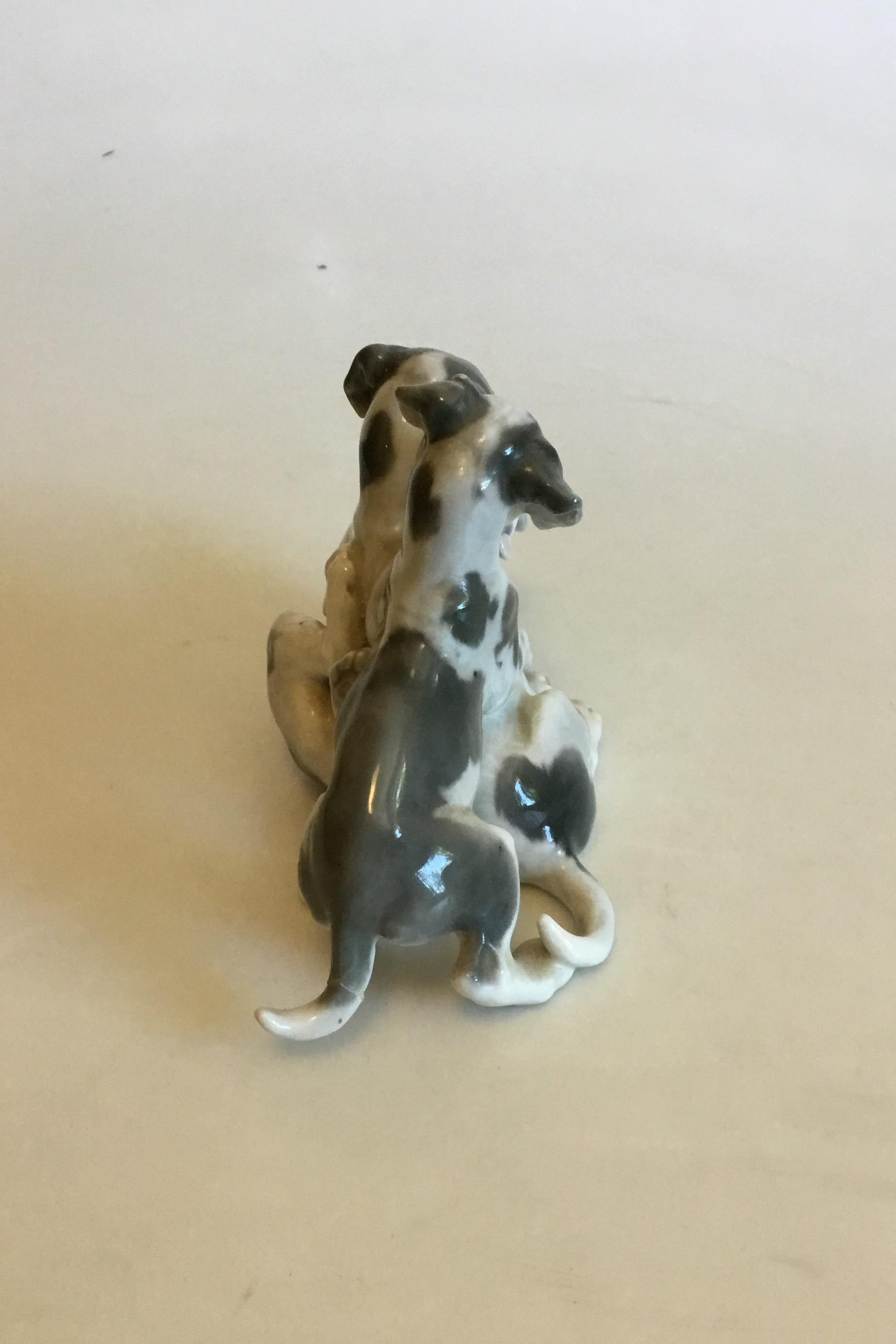 Danish Bing & Grondahl Figurine of Three Pointer Puppies Playing No 1815, Signed L.J.