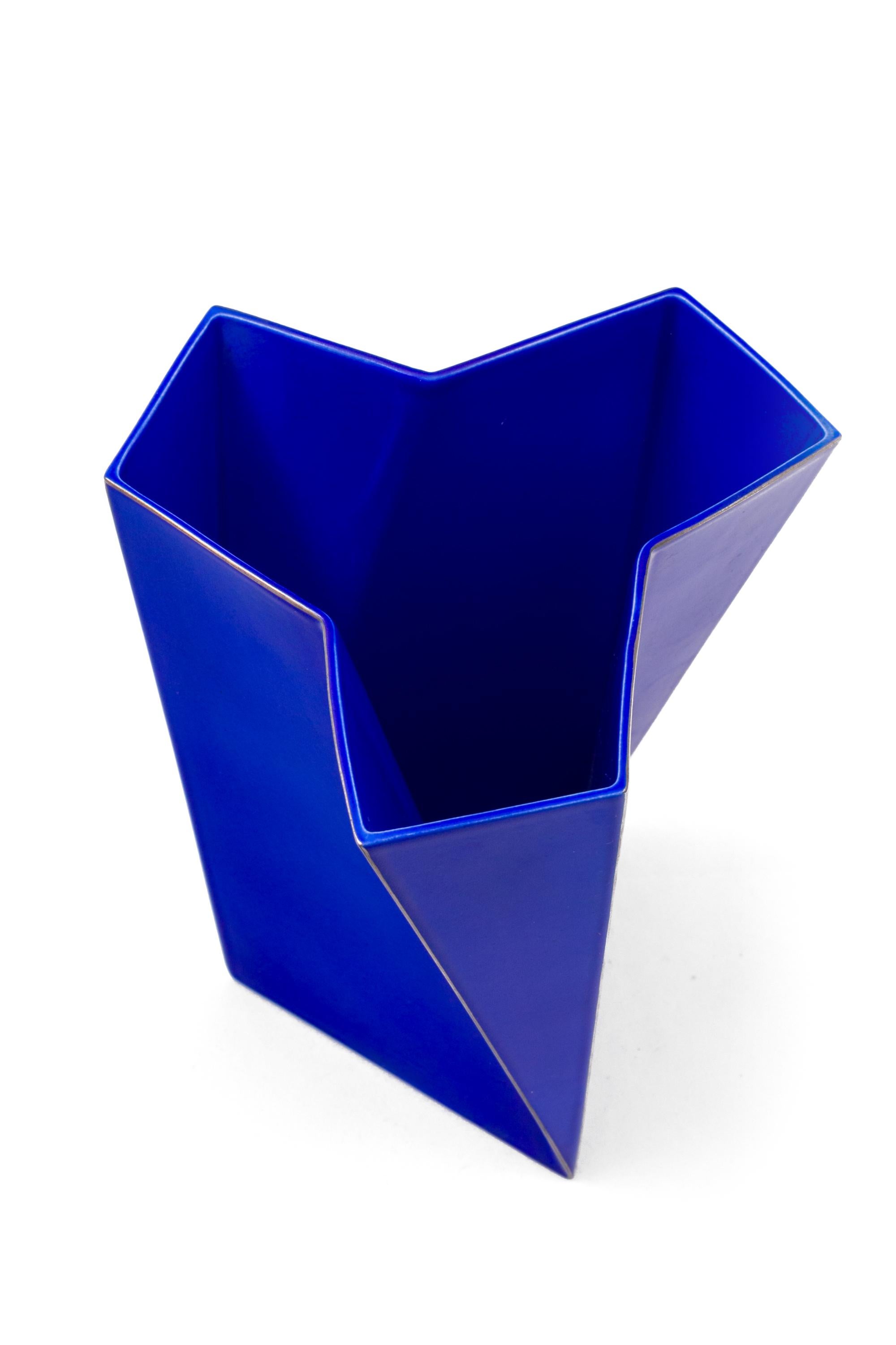 Danish Bing & Grondahl Geometric Blue Porcelain Futura Vase by Else Kamp, Denmark 1980s