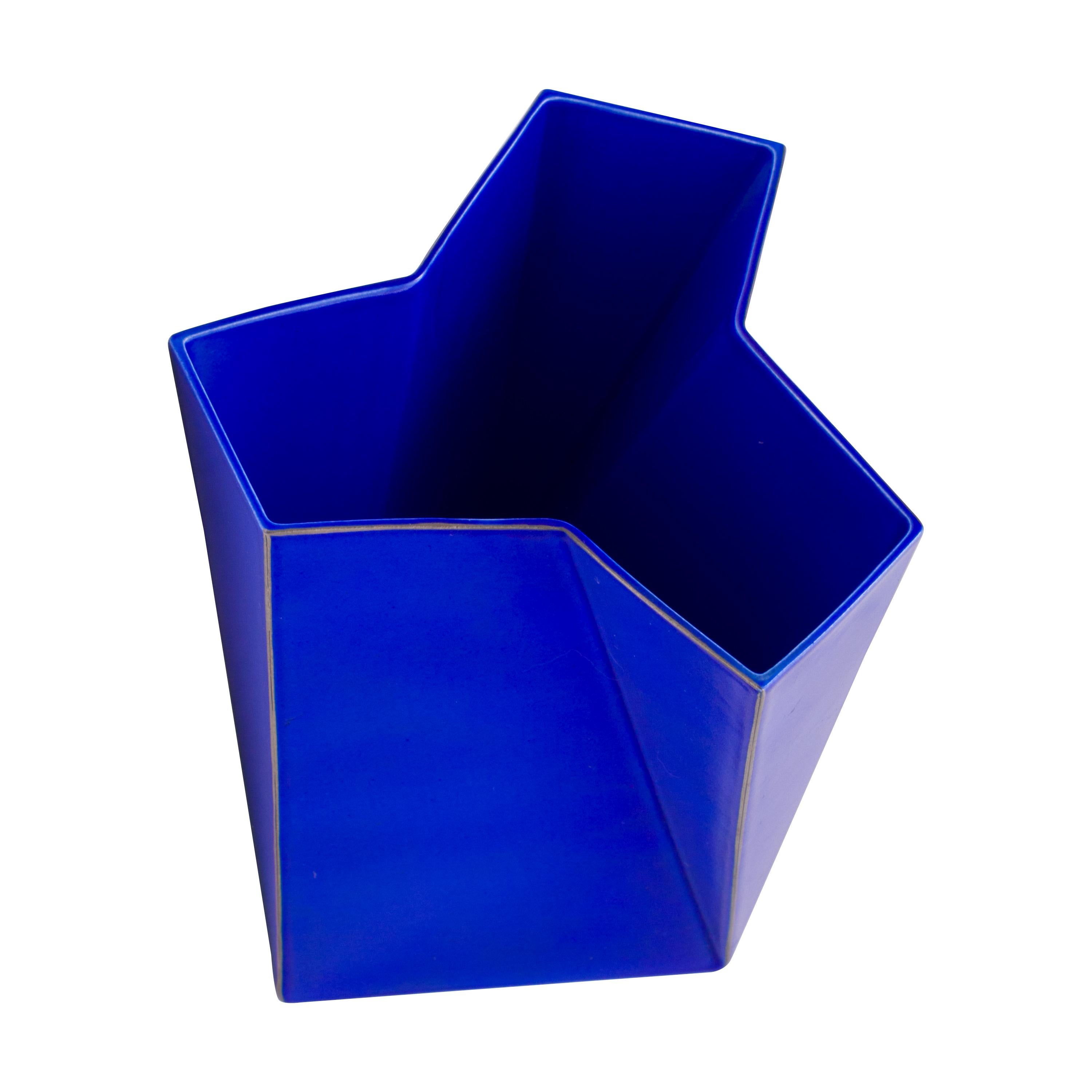 Glazed Bing & Grondahl Geometric Blue Porcelain Futura Vase by Else Kamp, Denmark 1980s