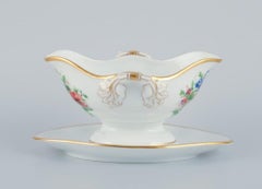 Bing & Grondahl, hand-painted sauce boat with flower motifs and gold rim